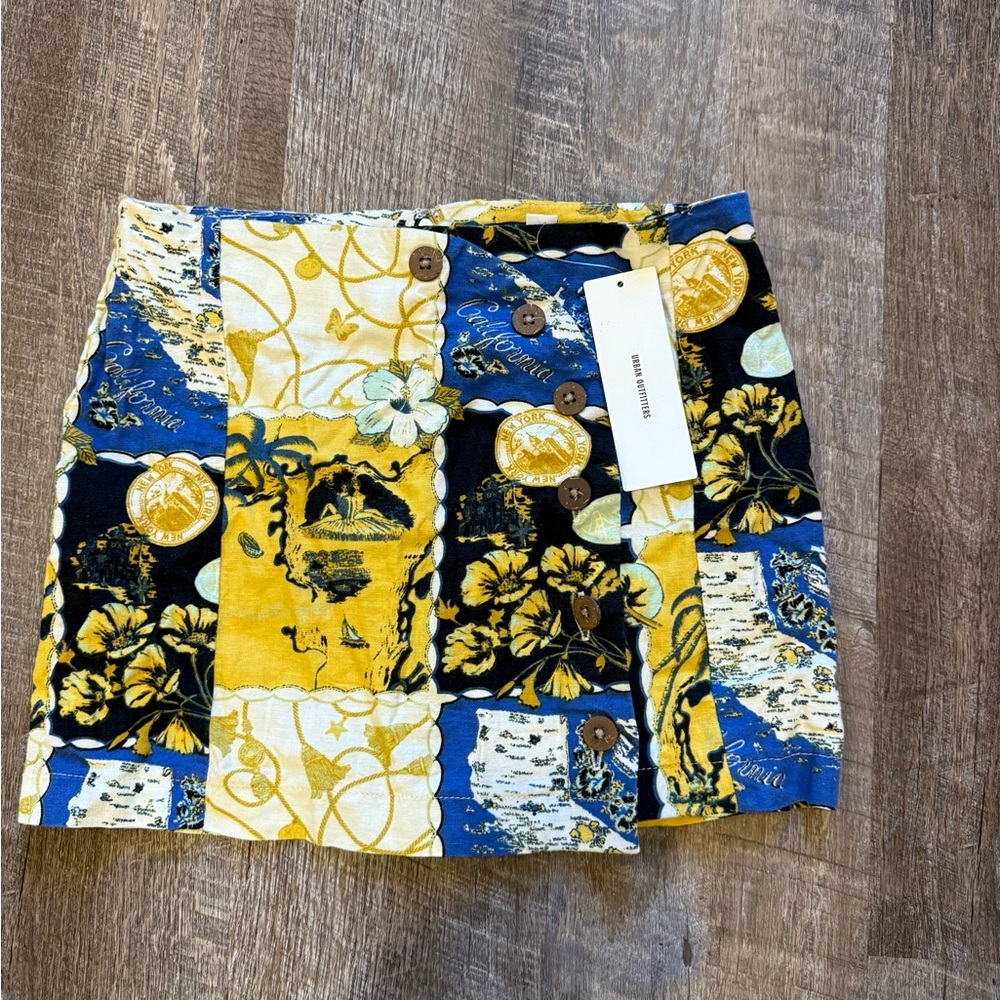 Urban Outfitters Blue and Yellow Patchwork Mini Skirt